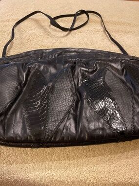 Vintage Leather and Snakeskin Black Patchwork Pattern Bag - Very Gently Used!
